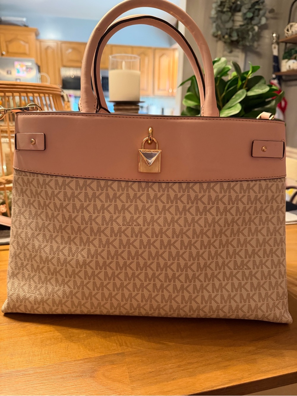 Michael Kors Blush Pink MK Logo Satchel with Gold Accent